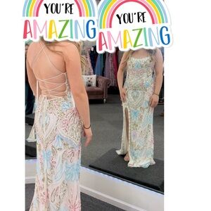 Primavera Couture Ivory Beaded Evening Gown